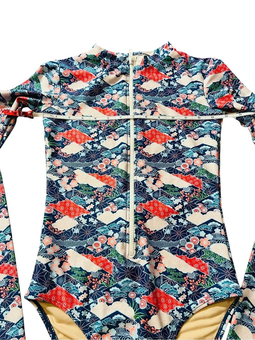 Mott50 Long-Sleeve Floral Wave One-Piece Swimsuit - Blue/Red/Teal
